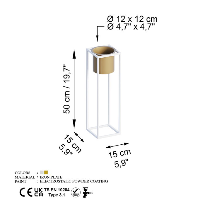 Aberto Design Maceta Decorativa GED-023-C Blanco y Dorado Aberto Design Maceta Decorativa GED-023-C Blanco y Dorado